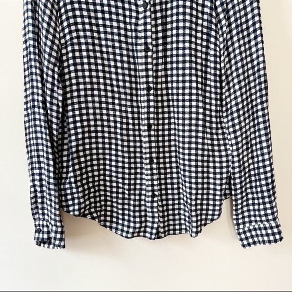 Topshop Plaid Print Button Down Top Long Sleeves Size 8 Blue/white Lightweight - Picture 4 of 6